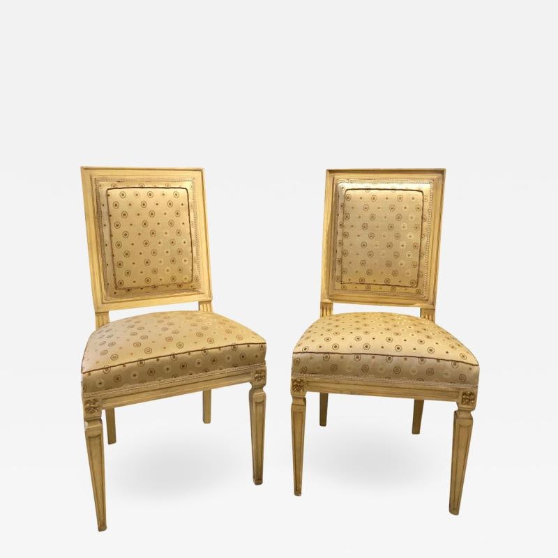 Set of Ten Jansen Style Paint Decorated & Gilt Louis XVI Style Dining Chairs: Title: Set of Ten Jansen Style Paint Decorated & Gilt Louis XVI Style Dining Chairs Description: Description 1: Set of Ten Jansen style paint decorated and gilt Louis XVI style dining chairs. Each in 