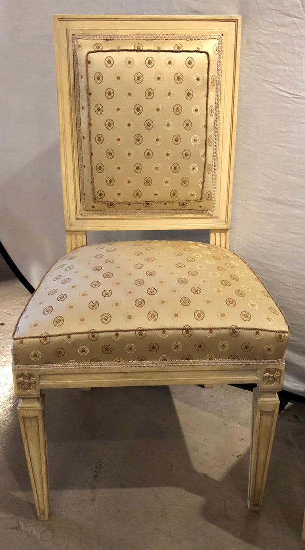 Set of Ten Jansen Style Paint Decorated & Gilt Louis XVI Style Dining Chairs - 5