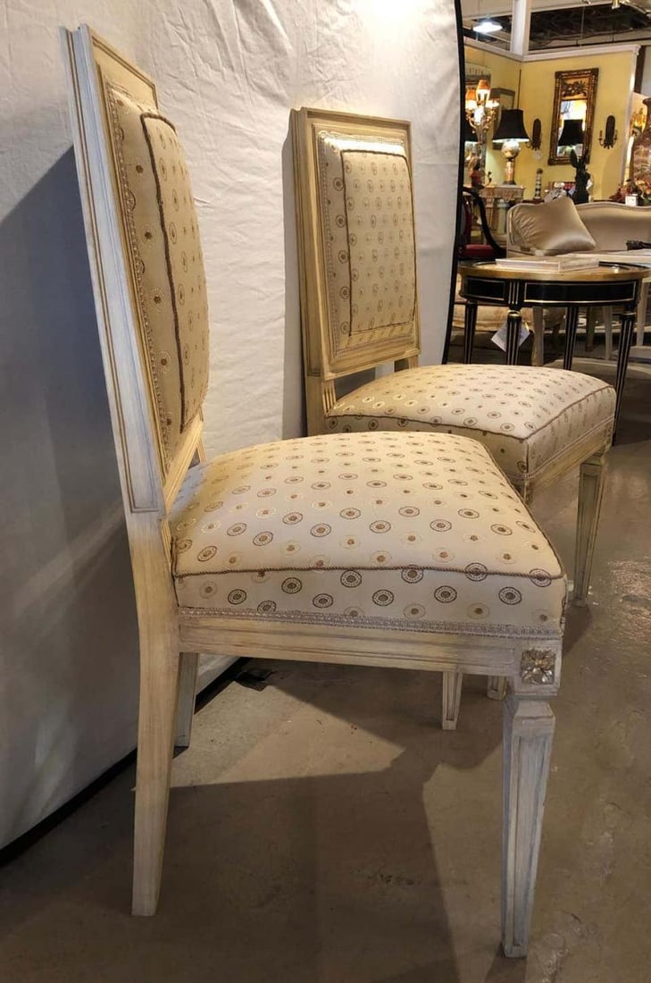 Set of Ten Jansen Style Paint Decorated & Gilt Louis XVI Style Dining Chairs - 9