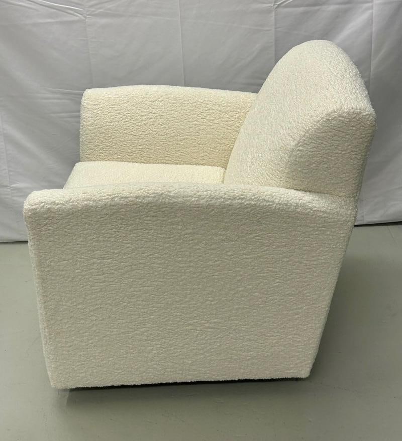 Pair of Mid-Century Modern Square White Boucle Rocking Lounge / Swivel Chairs - 11