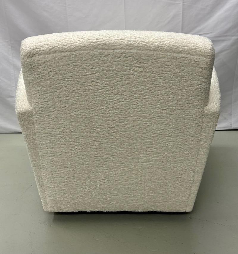 Pair of Mid-Century Modern Square White Boucle Rocking Lounge / Swivel Chairs - 13