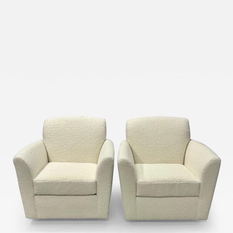 Pair of Mid-Century Modern Square White Boucle Rocking Lounge / Swivel Chairs (1 of 13)