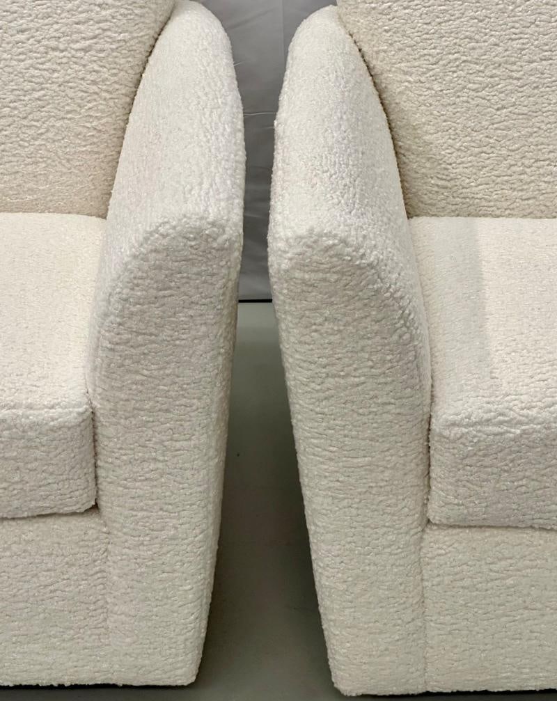 Pair of Mid-Century Modern Square White Boucle Rocking Lounge / Swivel Chairs - 6