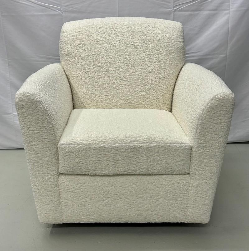 Pair of Mid-Century Modern Square White Boucle Rocking Lounge / Swivel Chairs - 8