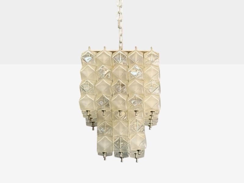 Venini Poliedri, Faceted Glass, Metal, Geometric Chandelier, Italy, 1950s - 5