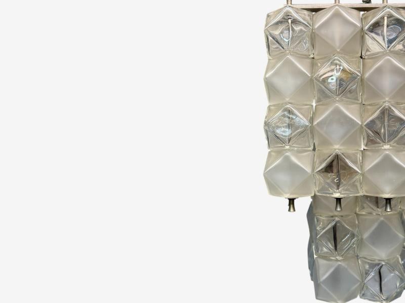 Venini Poliedri, Faceted Glass, Metal, Geometric Chandelier, Italy, 1950s - 6