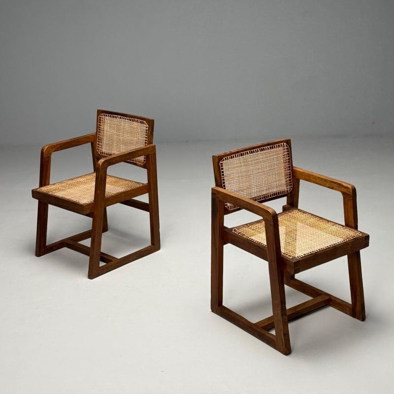 Pierre Jeanneret, French Mid-Century Modern, 12 Box Dining Chairs, Teak, Cane - 8