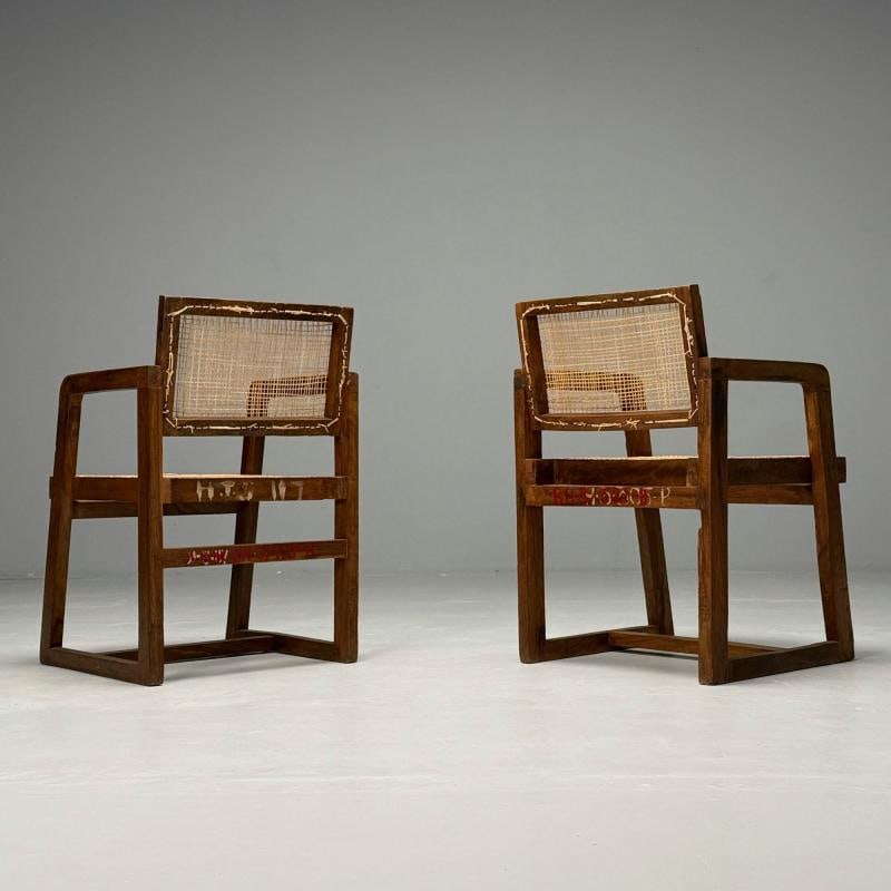 Pierre Jeanneret, French Mid-Century Modern, 12 Box Dining Chairs, Teak, Cane - 9