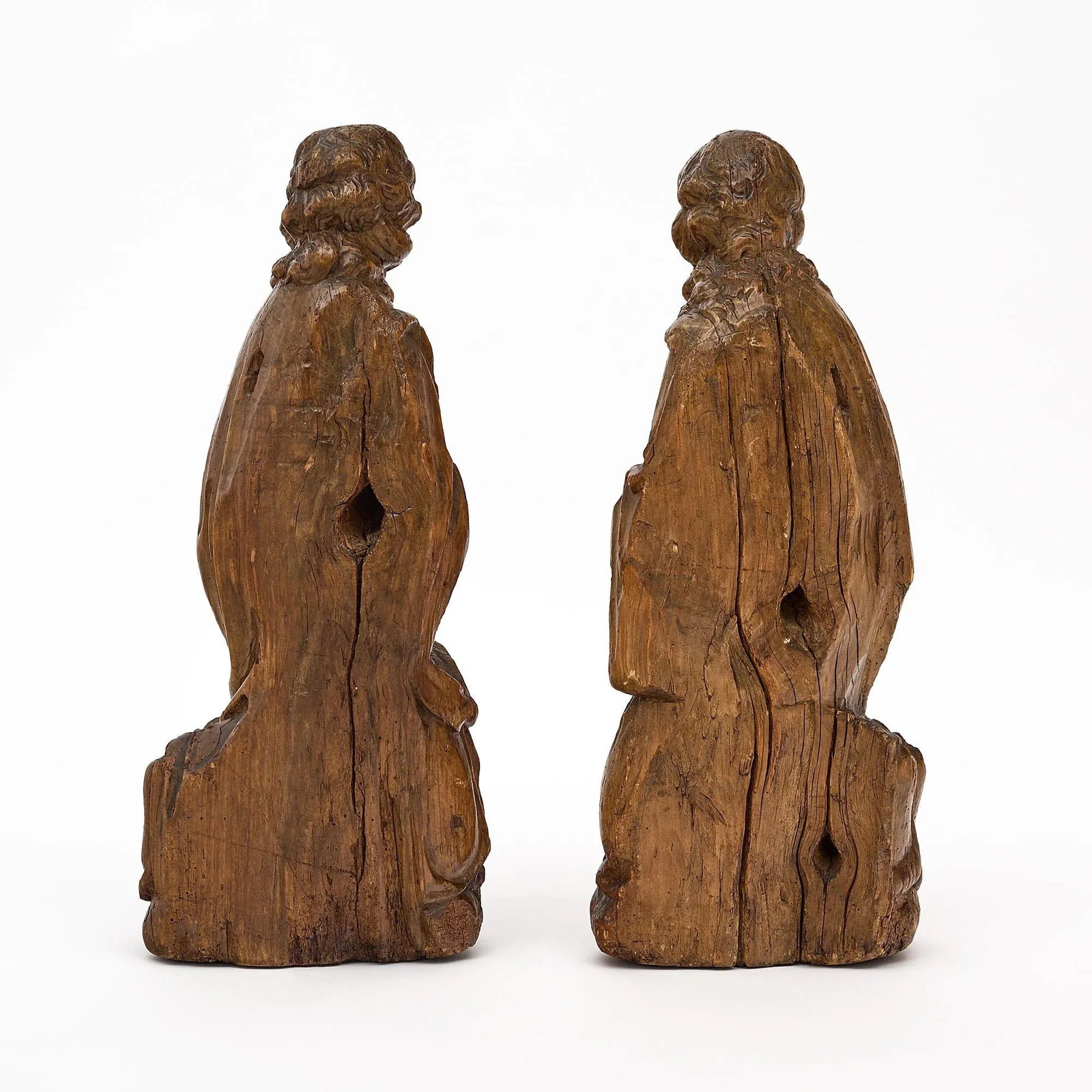 French Antique Oak Statues - Set of 2 - 3