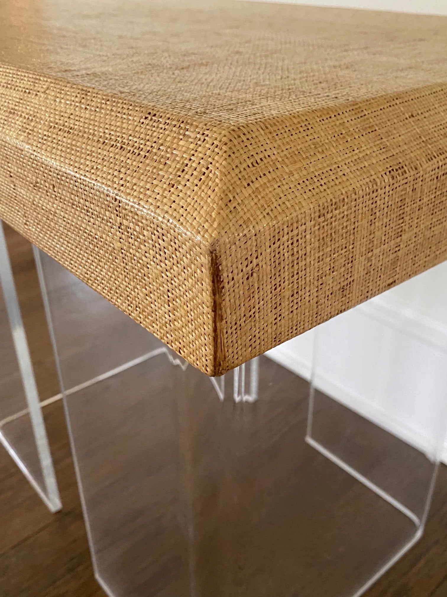 Chic Mid Century Modern Lucite & Laminated Raffia Table - 12