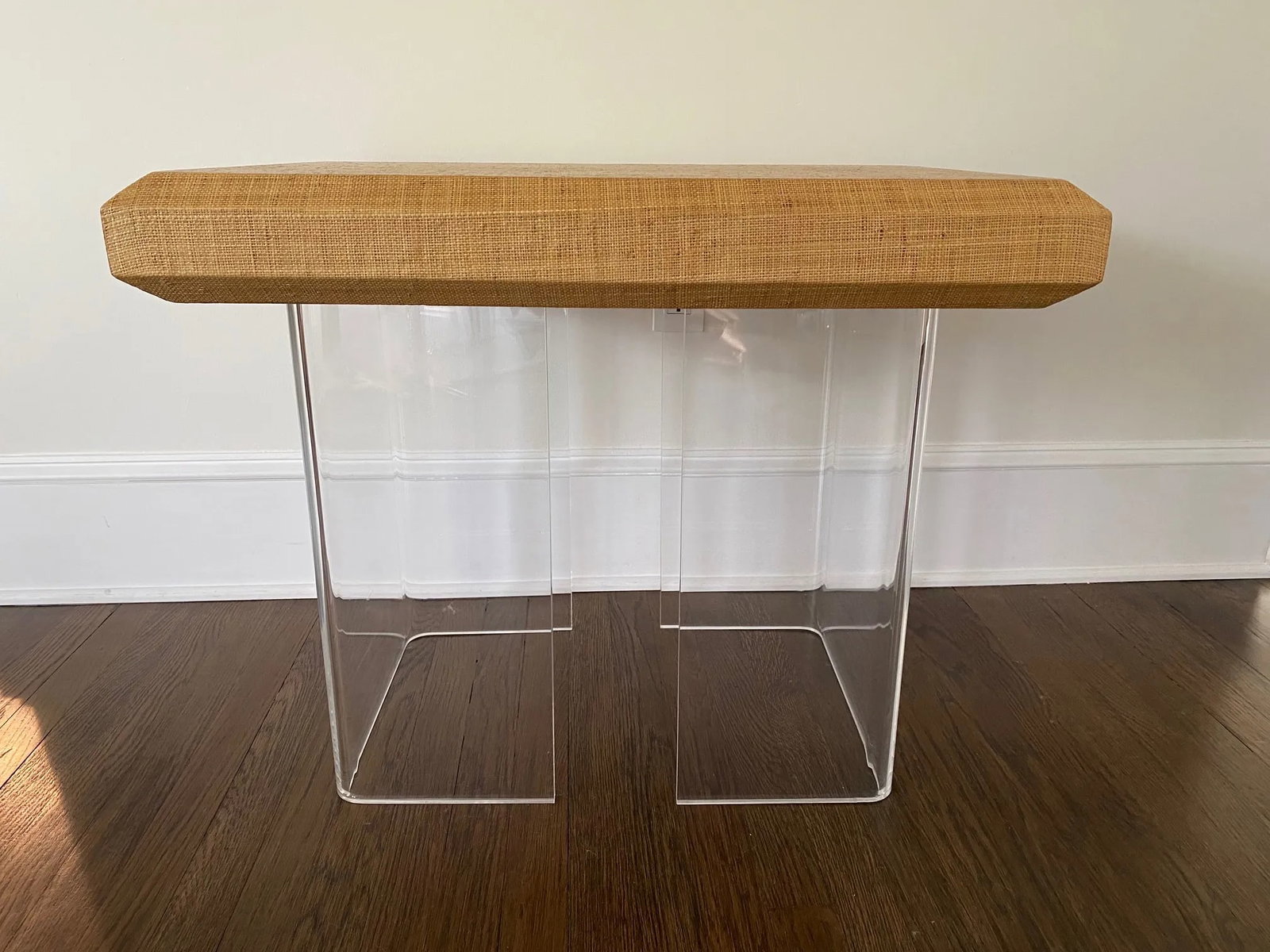 Chic Mid Century Modern Lucite & Laminated Raffia Table - 13