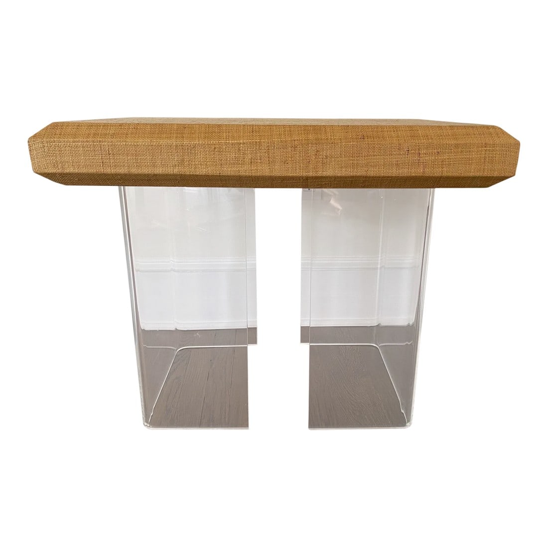 Chic Mid Century Modern Lucite & Laminated Raffia Table (1 of 13)