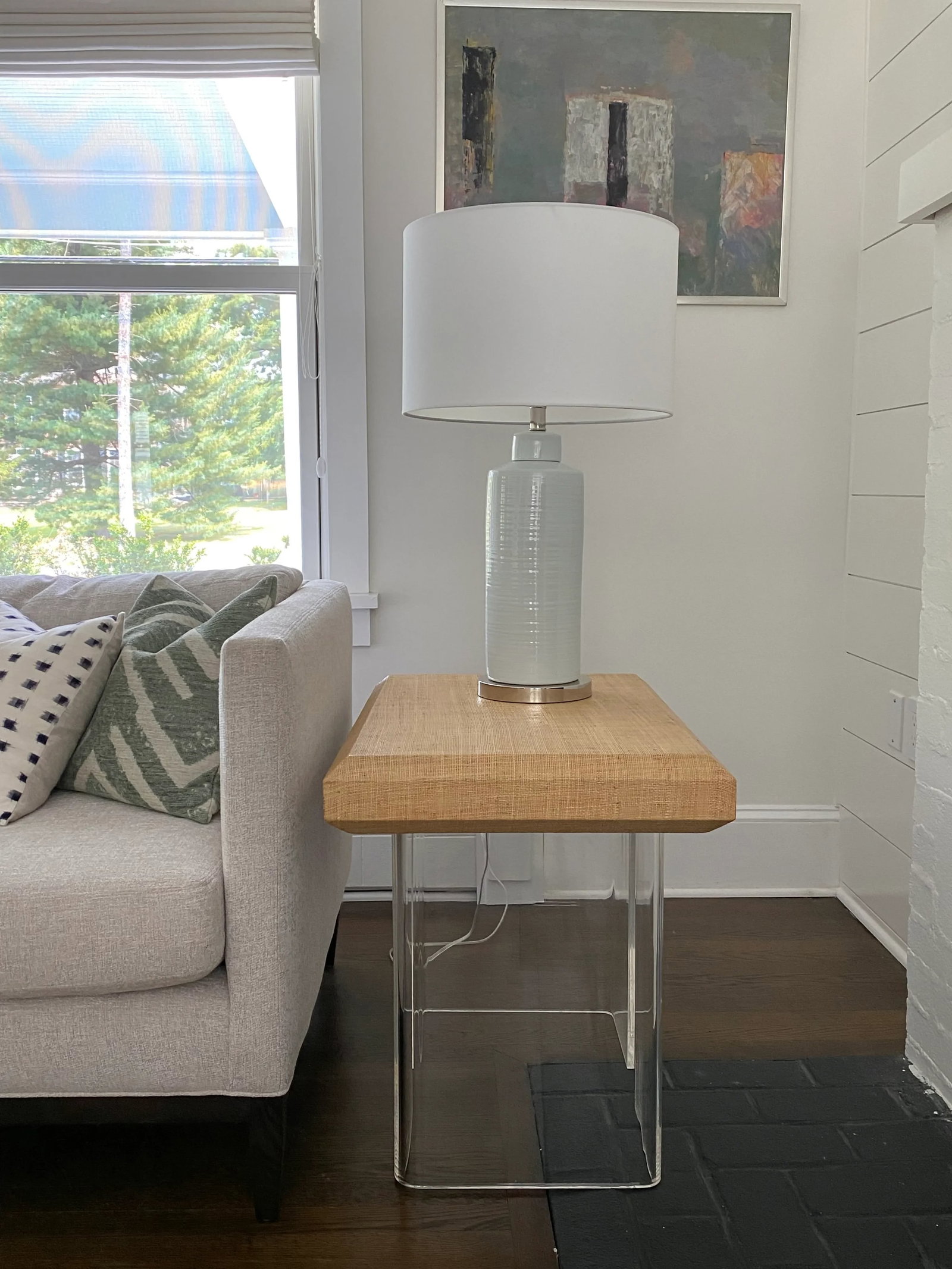 Chic Mid Century Modern Lucite & Laminated Raffia Table - 2