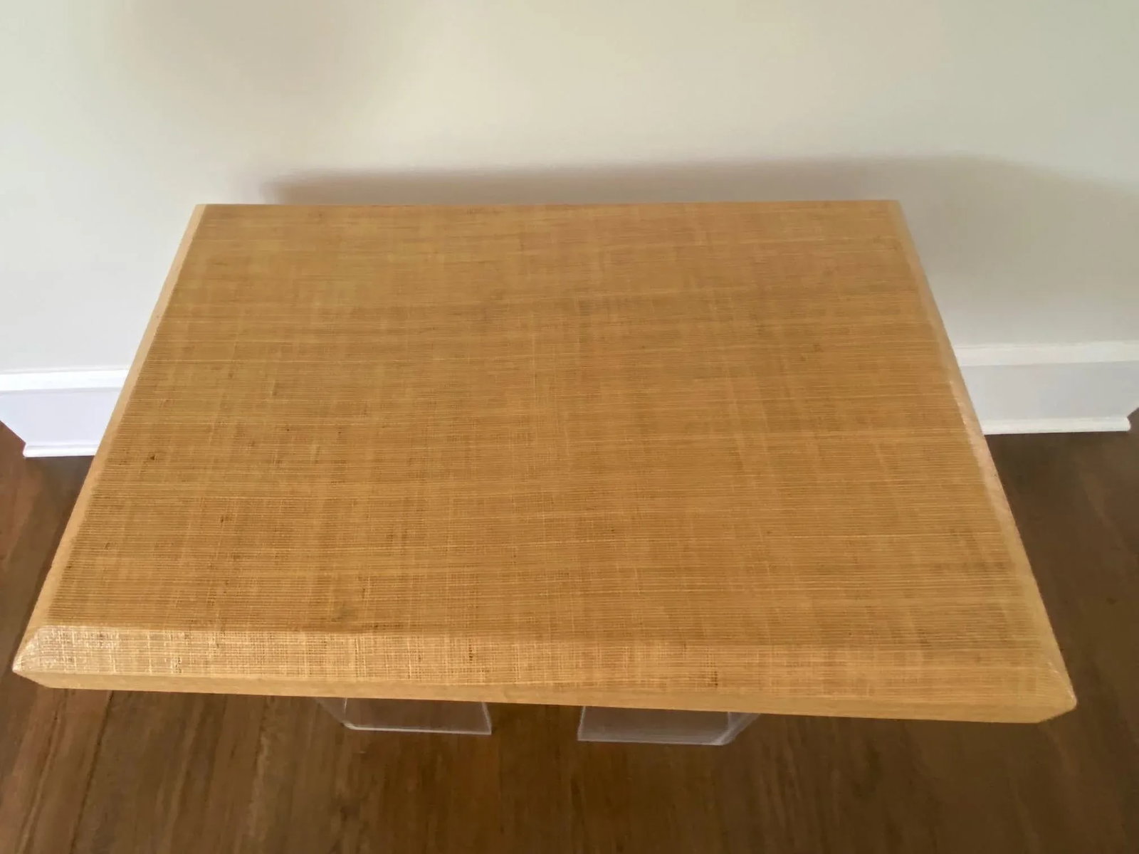 Chic Mid Century Modern Lucite & Laminated Raffia Table - 3