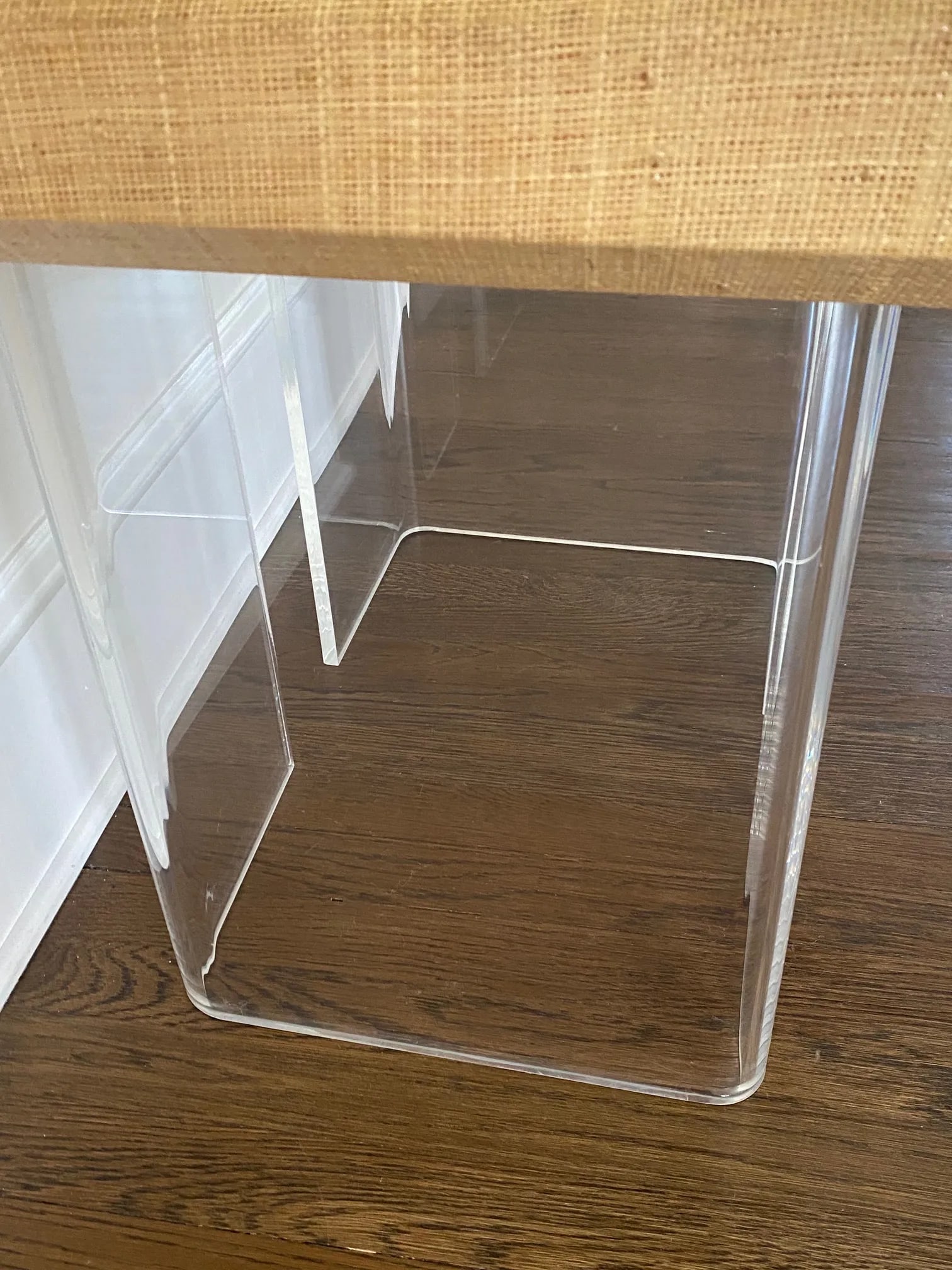 Chic Mid Century Modern Lucite & Laminated Raffia Table - 6