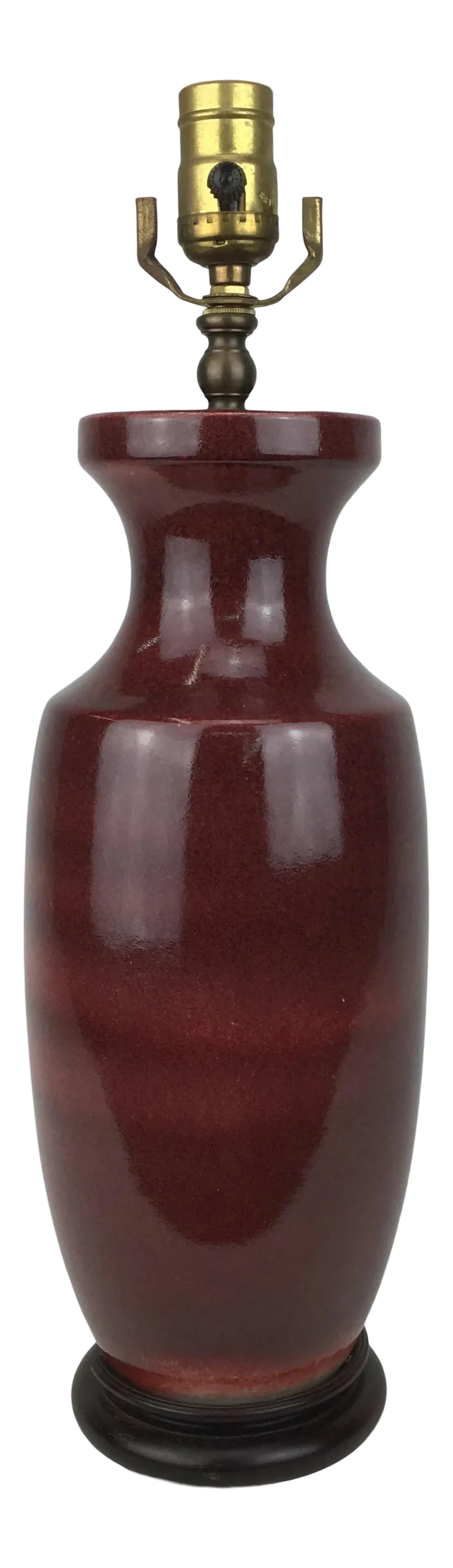 Vintage Oxblood Ceramic Vase Lamp: Chinese red glazes were developed over several hundred years; some of the most celebrated examples date to the early fifteenth century, when potters of the Ming dynasty (1368–1644) produced ware