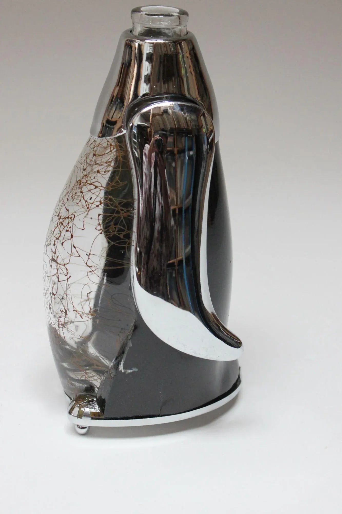 Vintage Japanese Chrome and Etched Glass "Penguin" Decanter and Music Box - 6