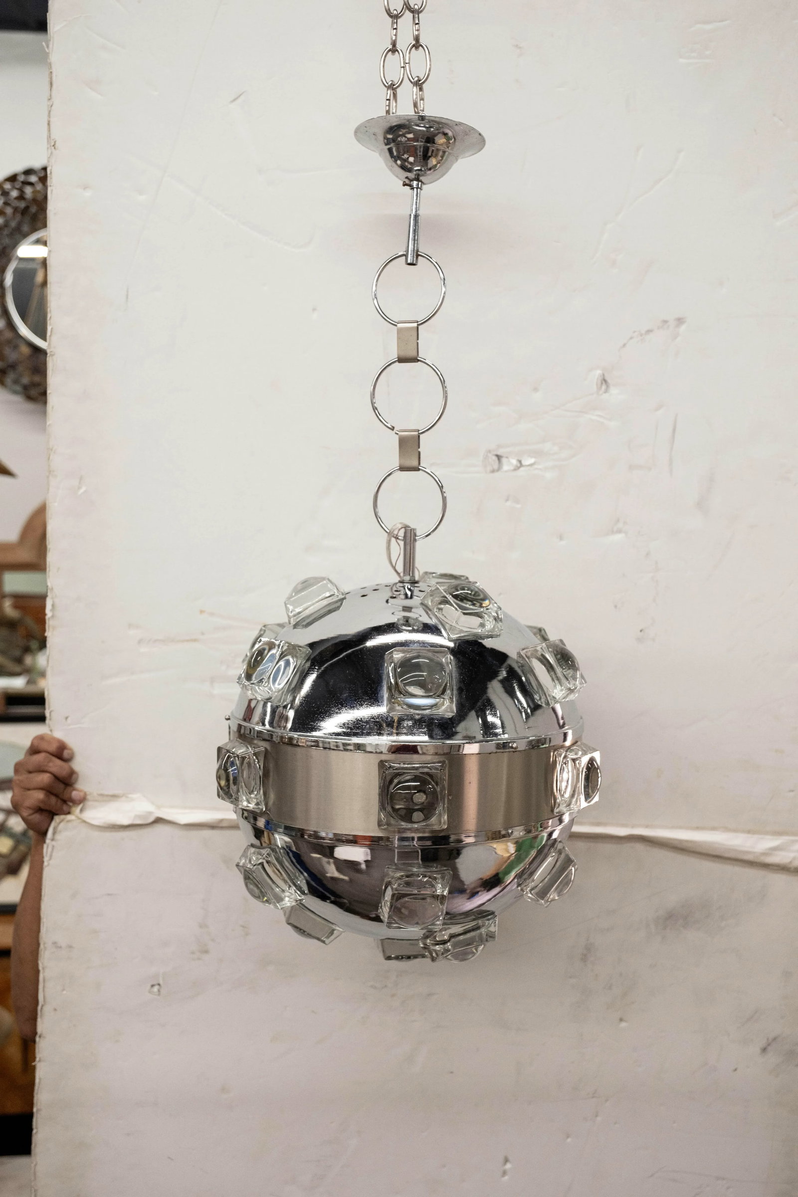 1970s Italian Modern Chrome and Glass Orb Lantern by Oscar Torlasco - 2