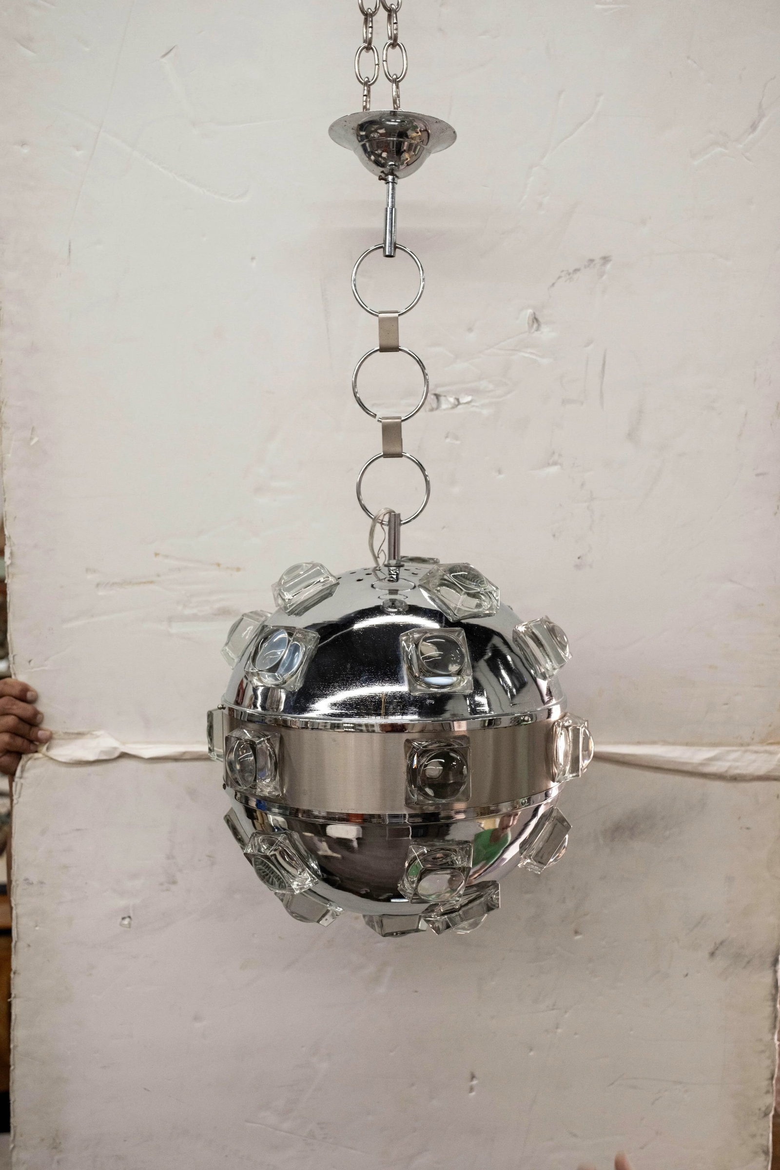 1970s Italian Modern Chrome and Glass Orb Lantern by Oscar Torlasco - 4