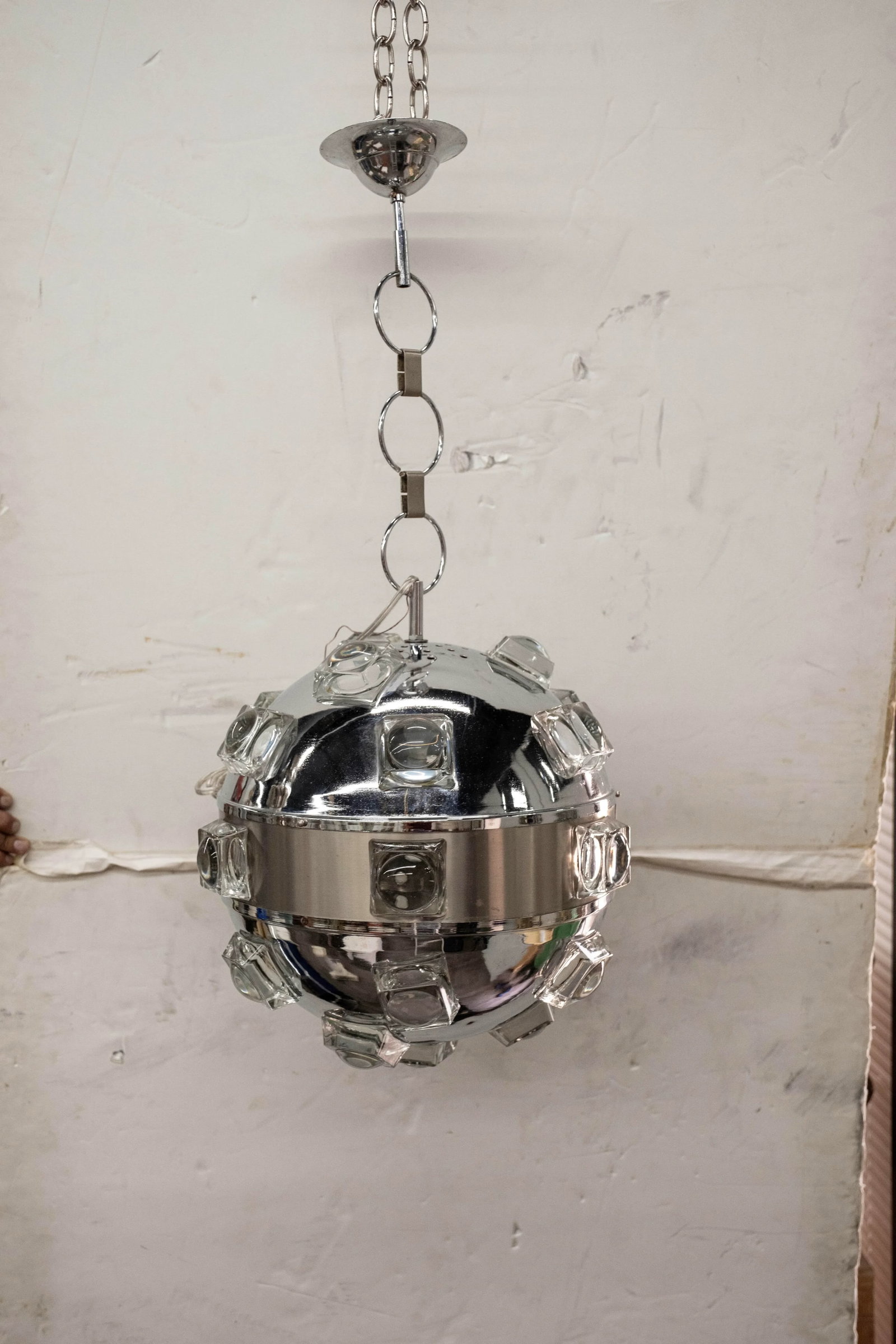 1970s Italian Modern Chrome and Glass Orb Lantern by Oscar Torlasco - 5