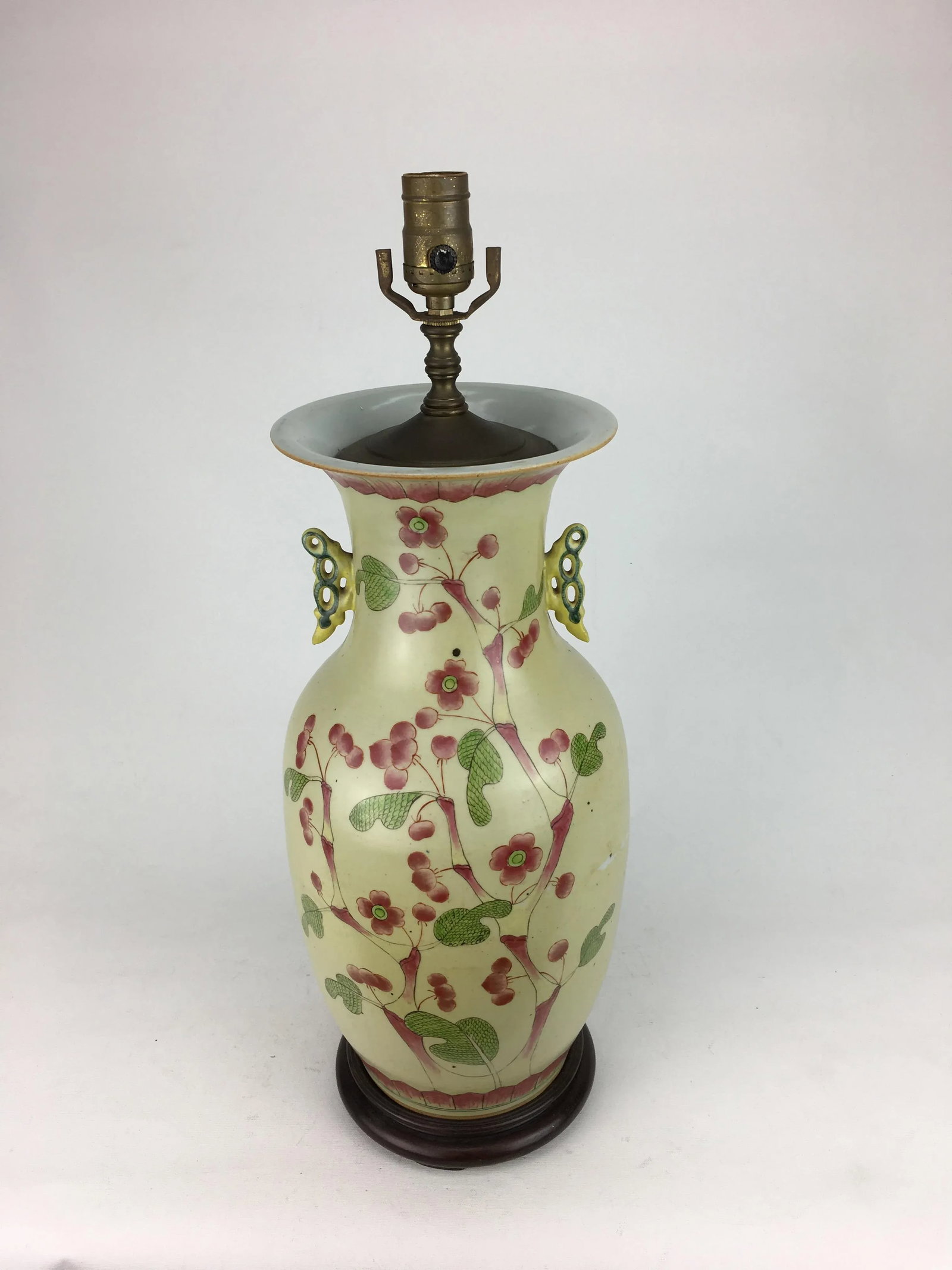 Green 1970s Blossom and Lotus Motif China Vase Lamp - 2