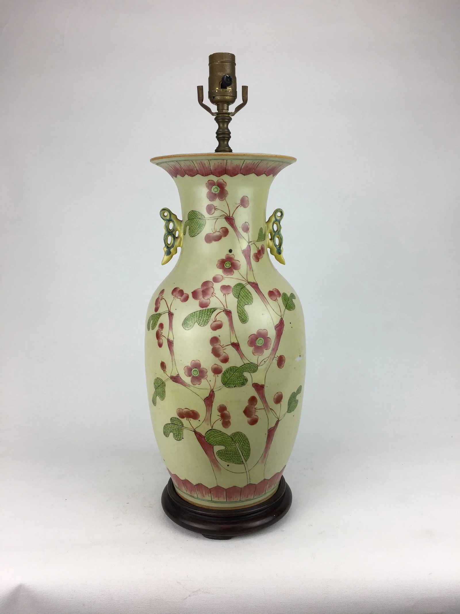 Green 1970s Blossom and Lotus Motif China Vase Lamp - 3