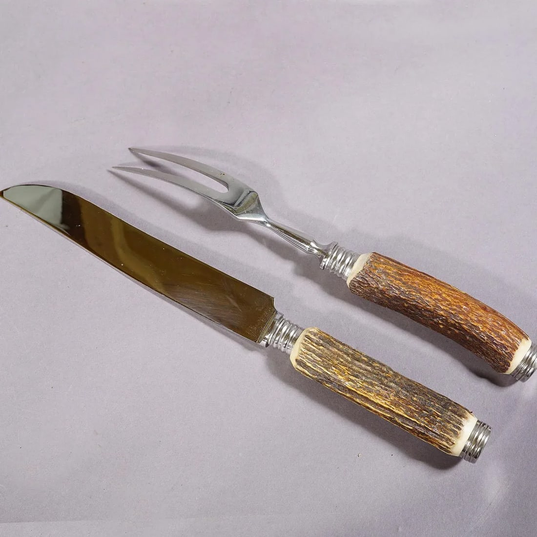 Vintage Stag Horn Carving Set Solingen, Germany - 2