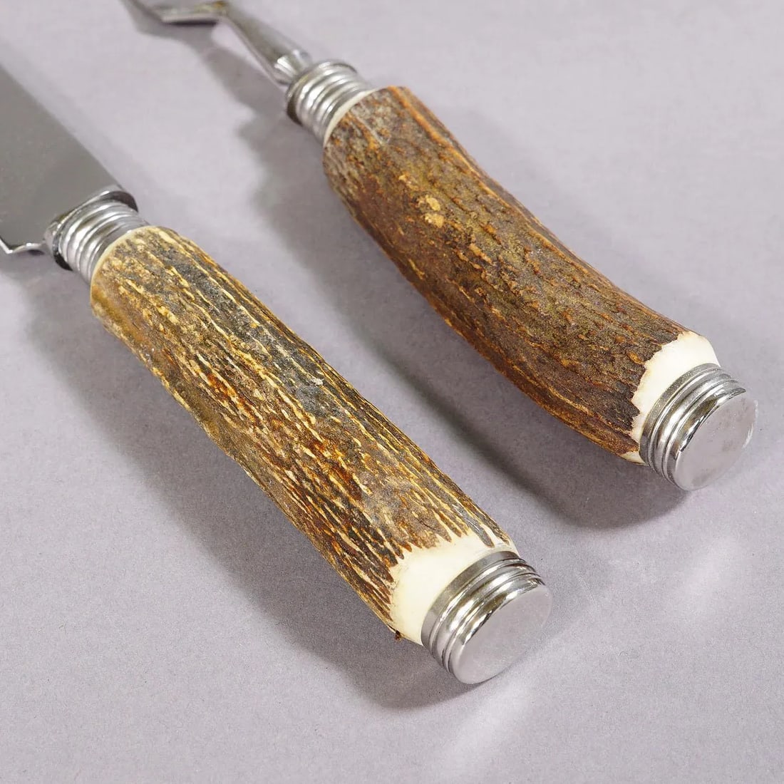 Vintage Stag Horn Carving Set Solingen, Germany - 4