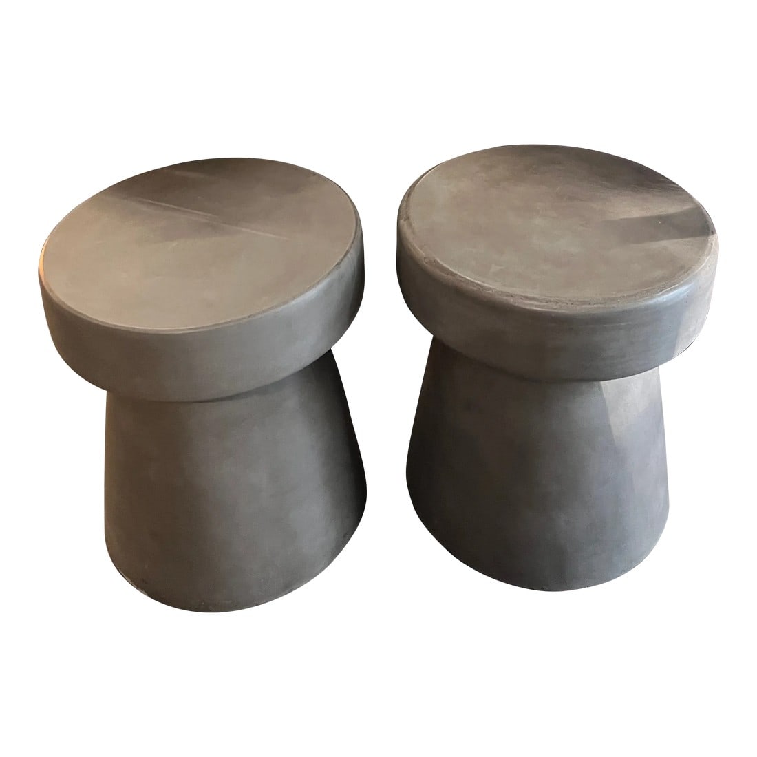 1970s Pair of Concrete Champagne Tables: These two concrete champagne tables are perfect for parties, they add a minimalist vibe to any room, not to mention also spill-proof! Condition: Alterations: Original Condition Unaltered