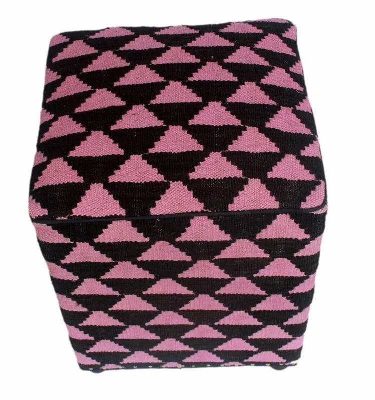 Shabby Chic Diego Black/Pink Kilim Upholstered Handmade Ottoman - 2