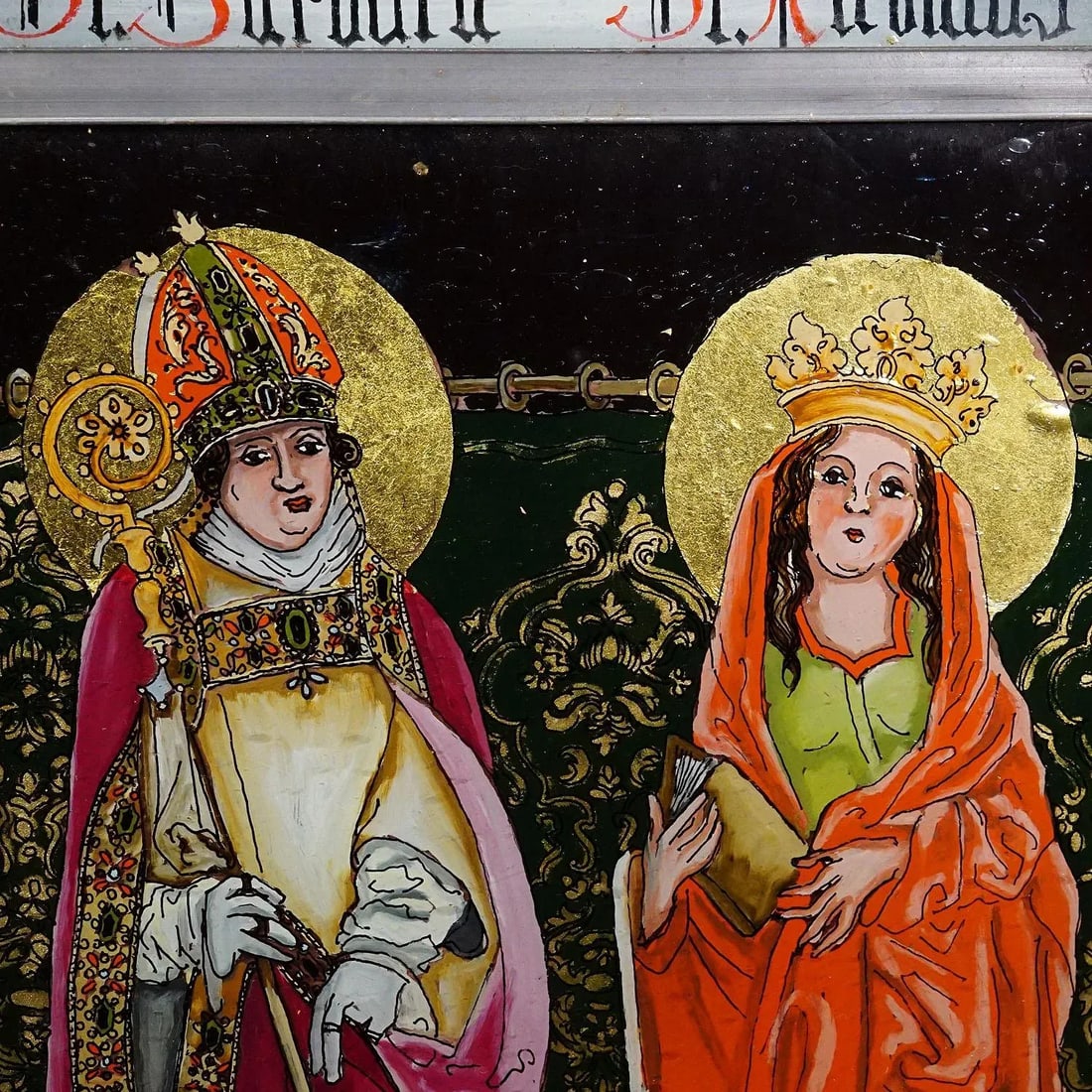 Antique Oil Painting With Four Saints, Germany Ca. 1920s - 3