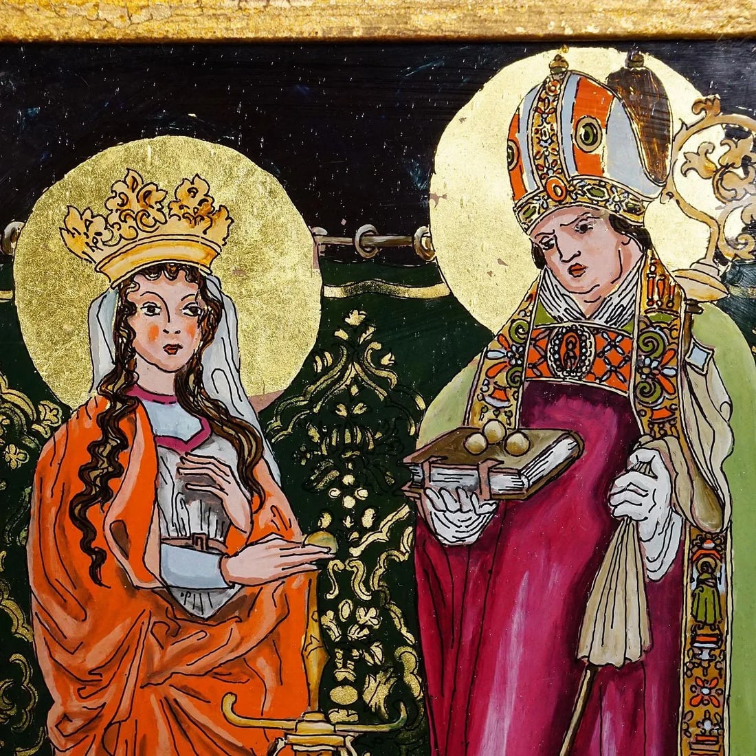 Antique Oil Painting With Four Saints, Germany Ca. 1920s - 4