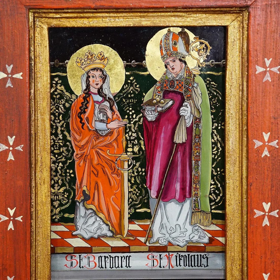Antique Oil Painting With Four Saints, Germany Ca. 1920s - 5