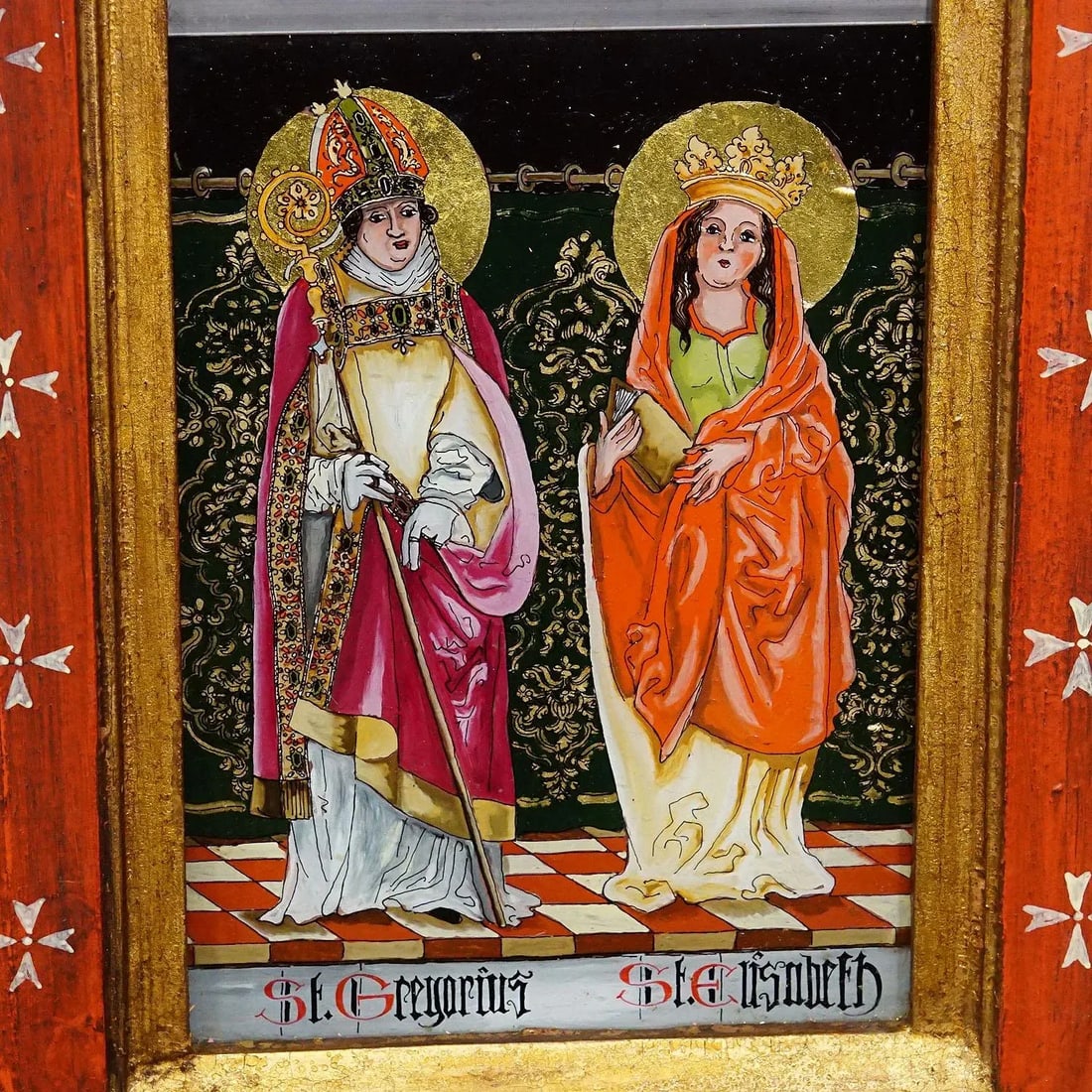 Antique Oil Painting With Four Saints, Germany Ca. 1920s - 6