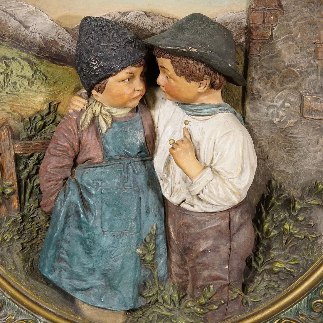 Terracotta Wall Plate With Lovely Children in Traditional Costumes by Johann Maresch - 3