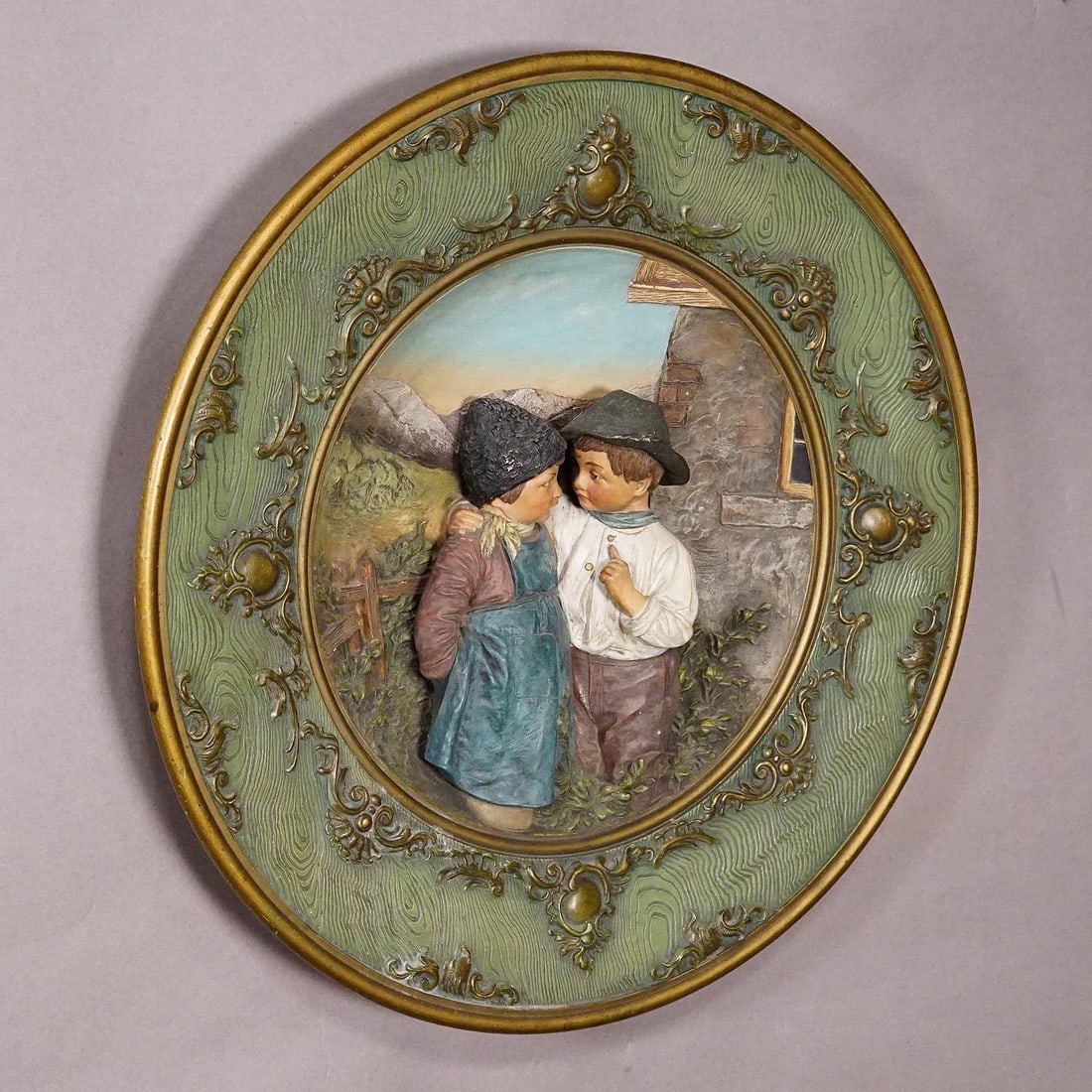 Terracotta Wall Plate With Lovely Children in Traditional Costumes by Johann Maresch - 4