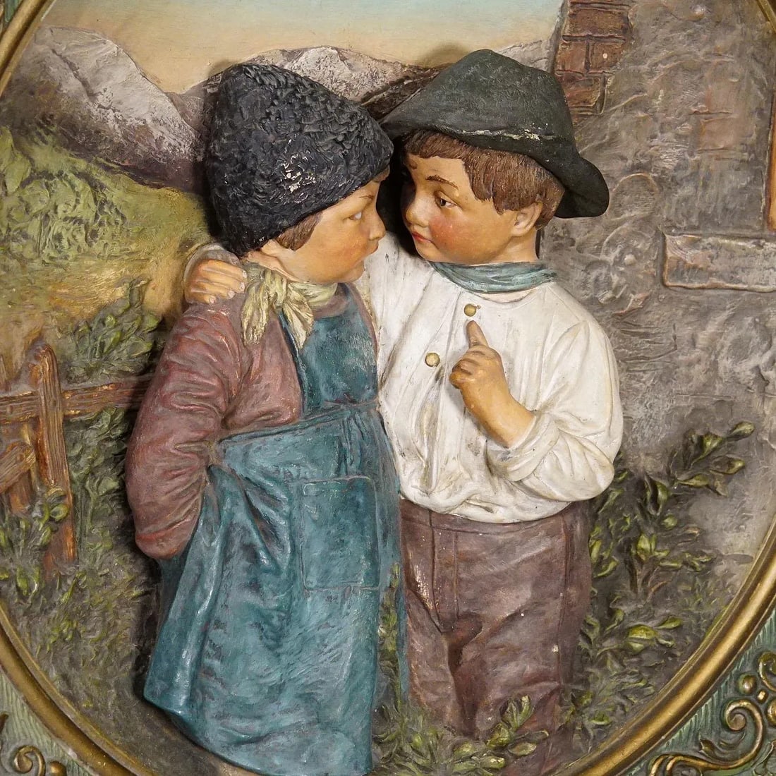 Terracotta Wall Plate With Lovely Children in Traditional Costumes by Johann Maresch - 5