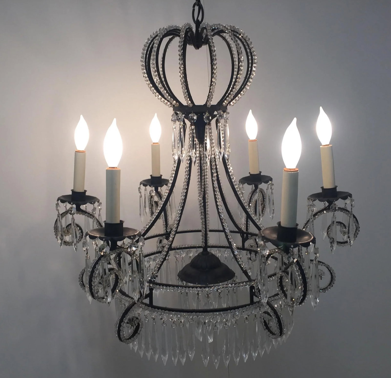 Vintage French Iron and Crystal Chandelier - 9