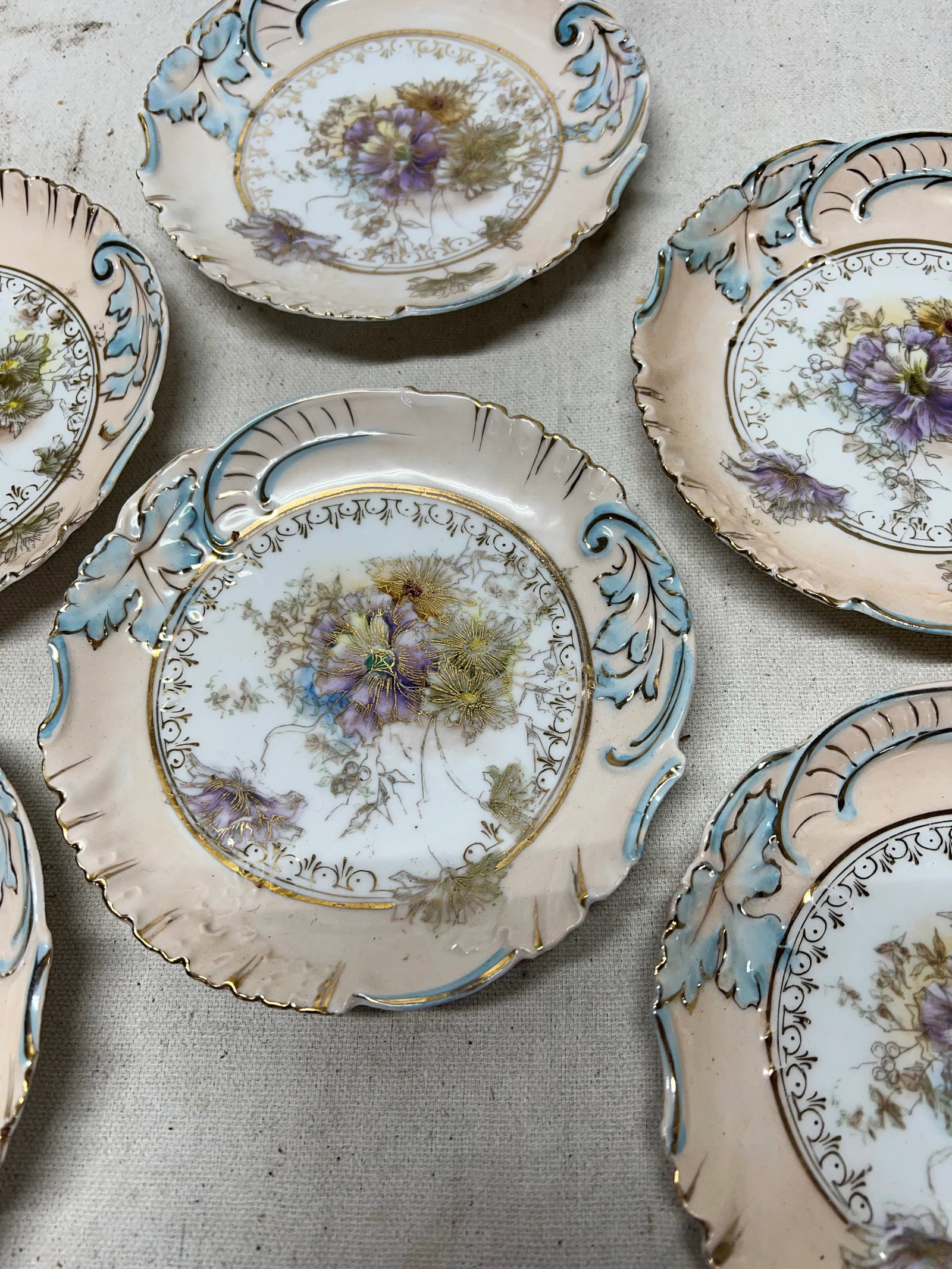 French Style Porcelain Floral Dessert Plates - Set of 6 - 7