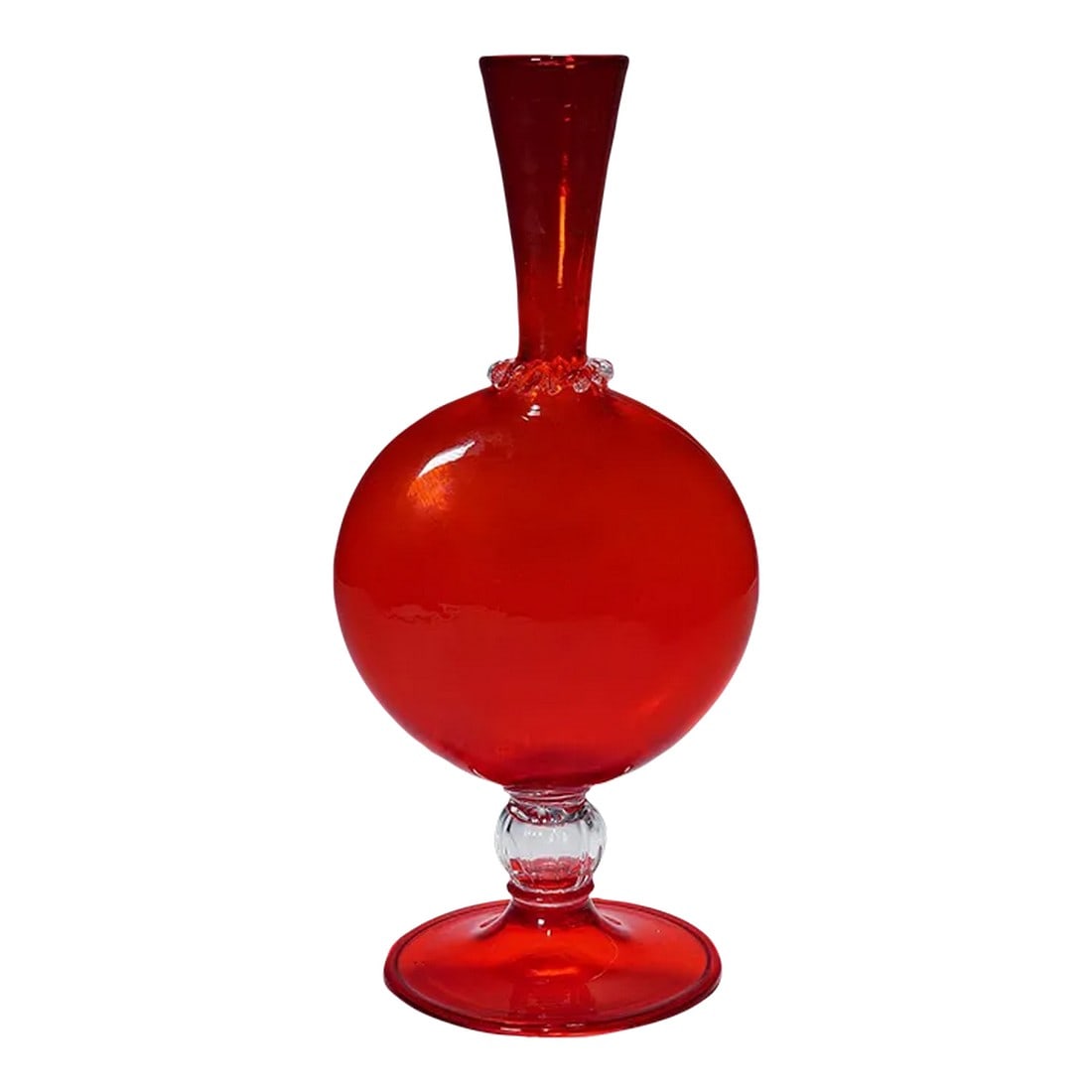 Vetro Soffiato Glass Vase by Vittorio Zecchin for Venini Murano Ca. 1950: Vetro Soffiato Glass Vase by Vittorio Zecchin for Venini Murano ca. 1950 A 'Vetro Soffiato' glass vase in red and transparent glass with slightly iridised surface, designed by Vittorio Zecchin in 1920