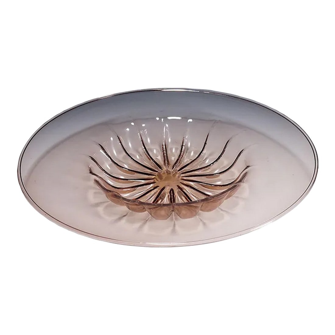 Large Vetro Soffiato Glass Dish by Vittorio Zecchin for Venini Murano Ca. 1925: Large Vetro Soffiato Glass Dish by Vittorio Zecchin for Venini Murano ca. 1925 A very large 'vetro soffiato' glass dish in amethyst transparent glass, designed by Vittorio Zecchin in 1925 and