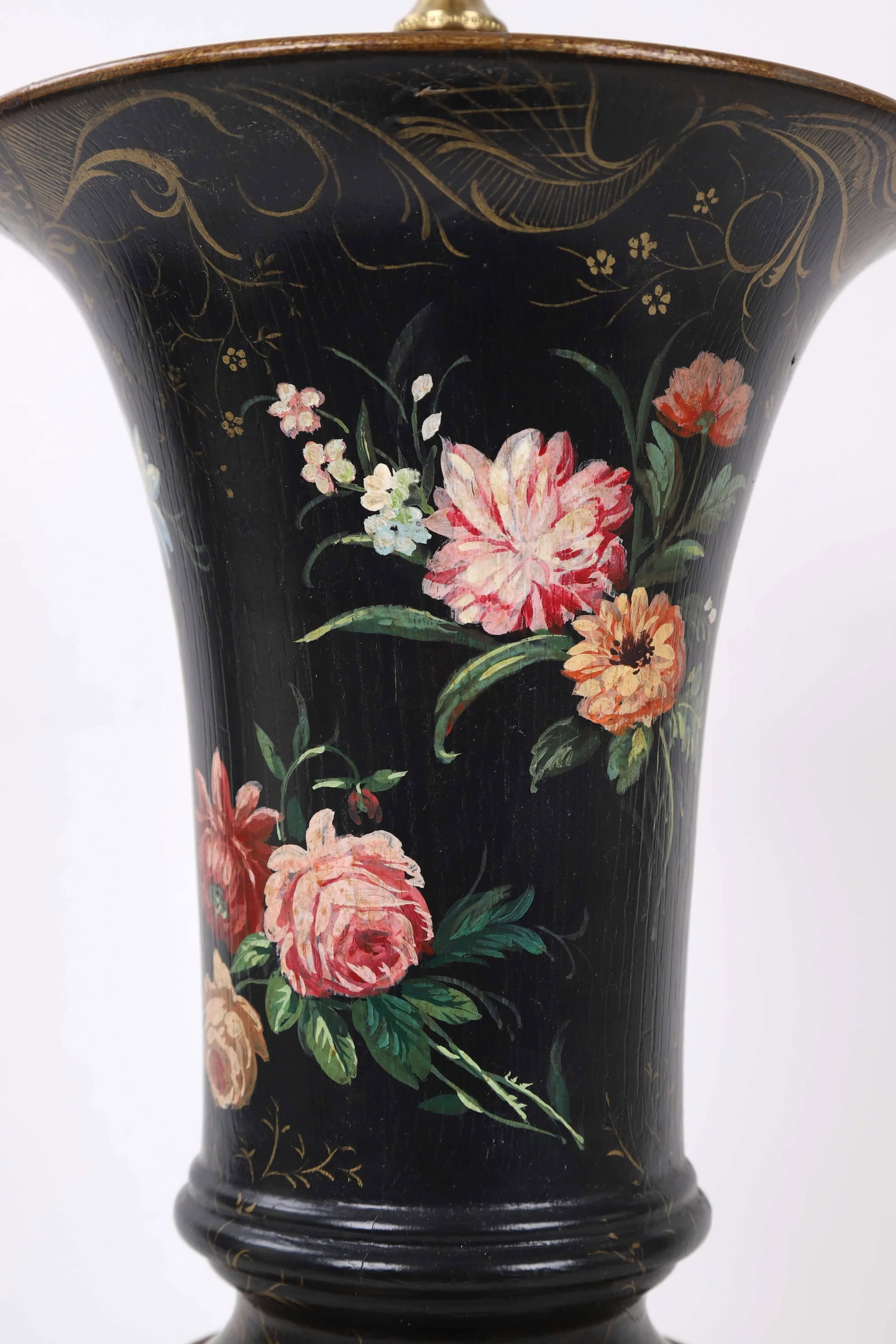 Vase Lamp With Gold and Ochre Details Featuring Multiple Famille Roses - 8
