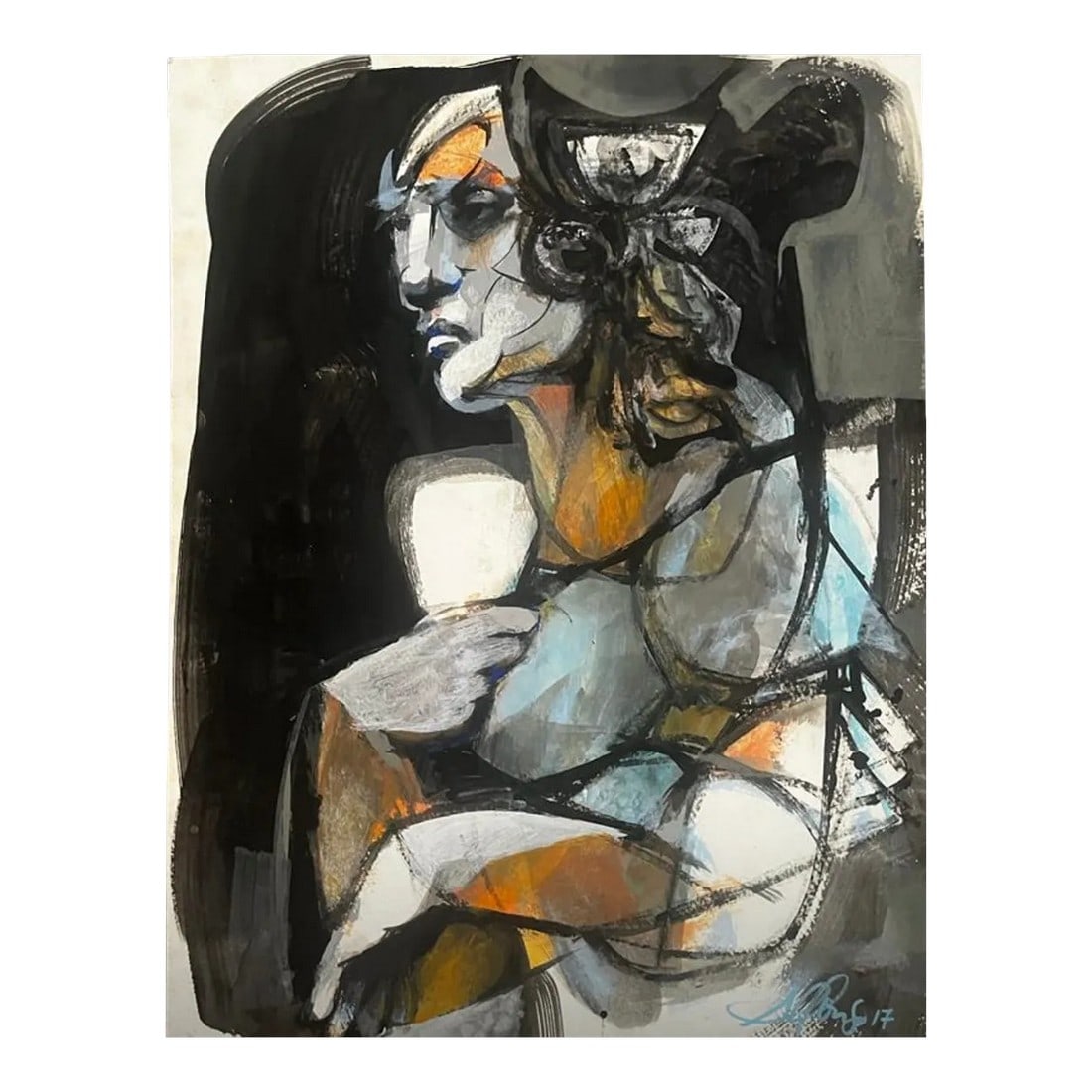 Cubism Painting. Acrylic on Watercolor Paper "Mestiza" Princess By: Alfonso Munoz-Alma (1 of 4)