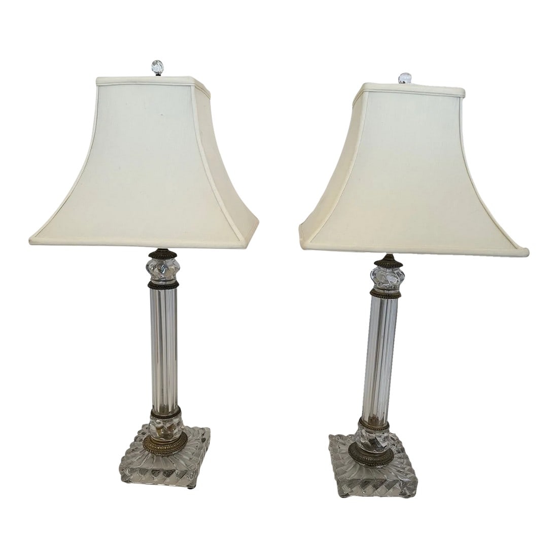 Handblown Baccarat Columnar Lamps With Bronze Mounts -A Pair: Classically elegant pair of handblown fluted glass columnar lamps by Baccarat with bronze mounts. Condition: Alterations: Original Condition Unaltered Imperfections: Some Imperfections Condition Notes