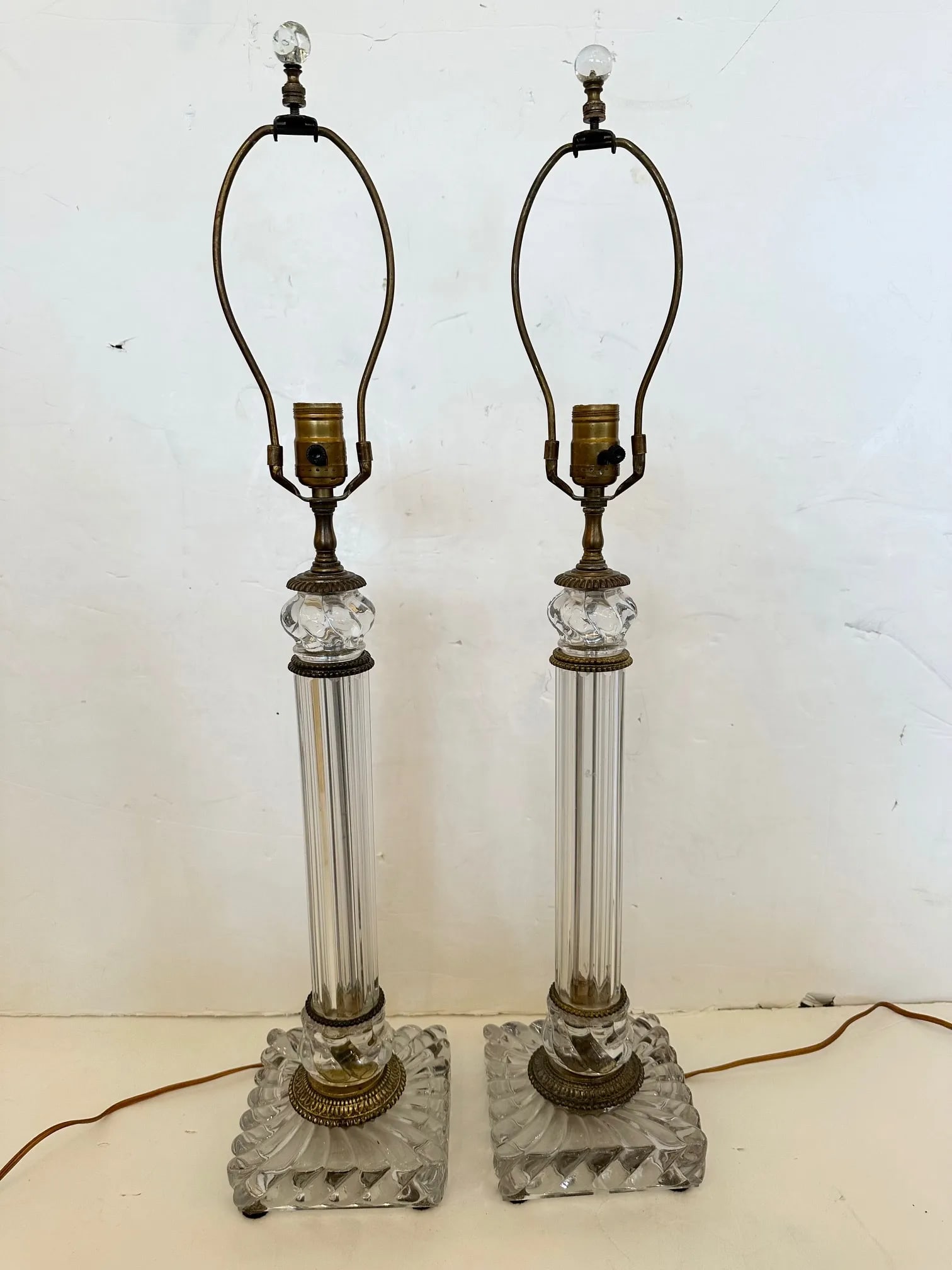Handblown Baccarat Columnar Lamps With Bronze Mounts -A Pair - 2