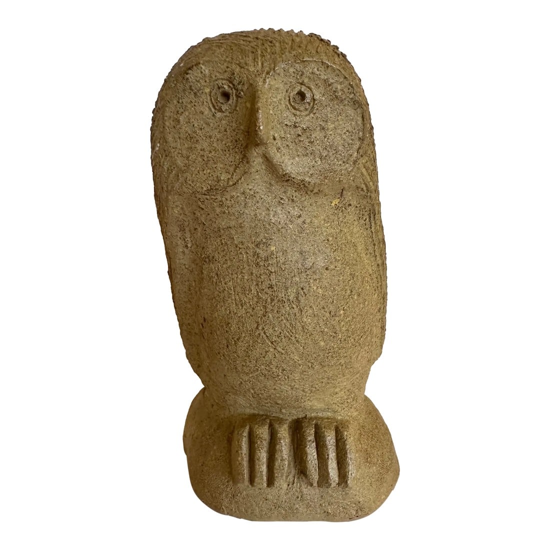 Mid Century Modern Picasso Style Stoneware Pottery Sculpture of Owl: Stylized hand made mid century modern Picasso style stoneware pottery artwork sculpture of owl. Note; A matching trio of owls is also available to make a set. Condition: Alterations: Original