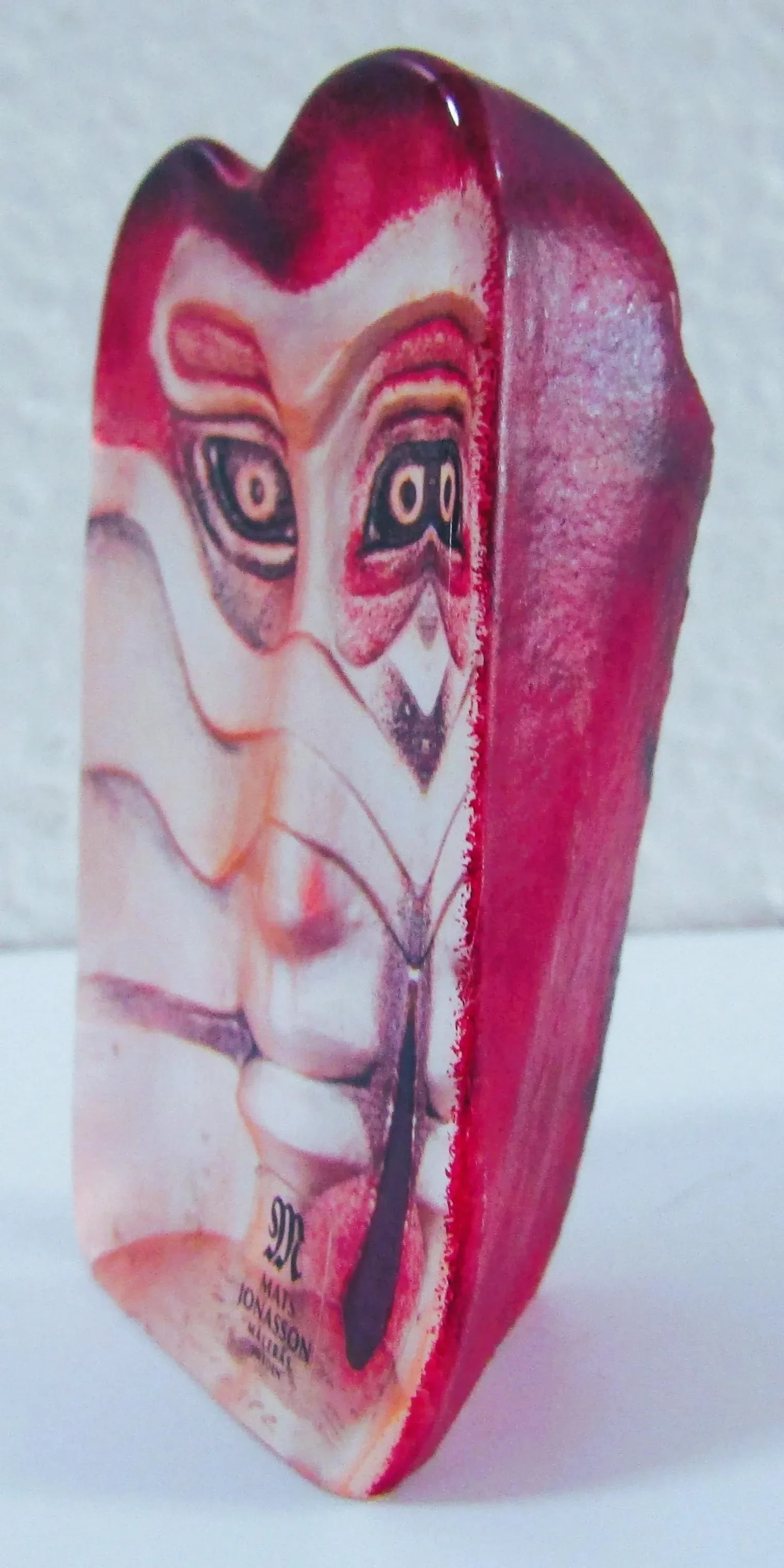 1970s Mats Jonasson Kiwok Miniature Mask Art Glass Sculpture Signed 8/65 Paper Weight - 4