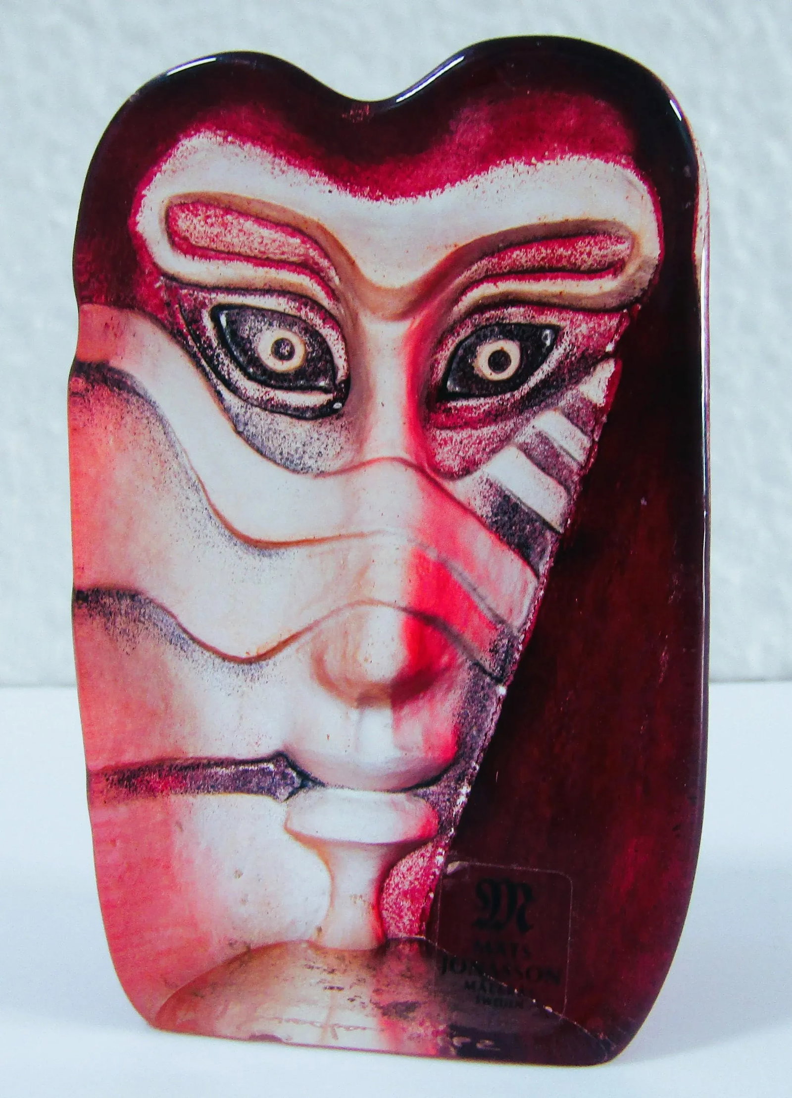 1970s Mats Jonasson Kiwok Miniature Mask Art Glass Sculpture Signed 8/65 Paper Weight - 5