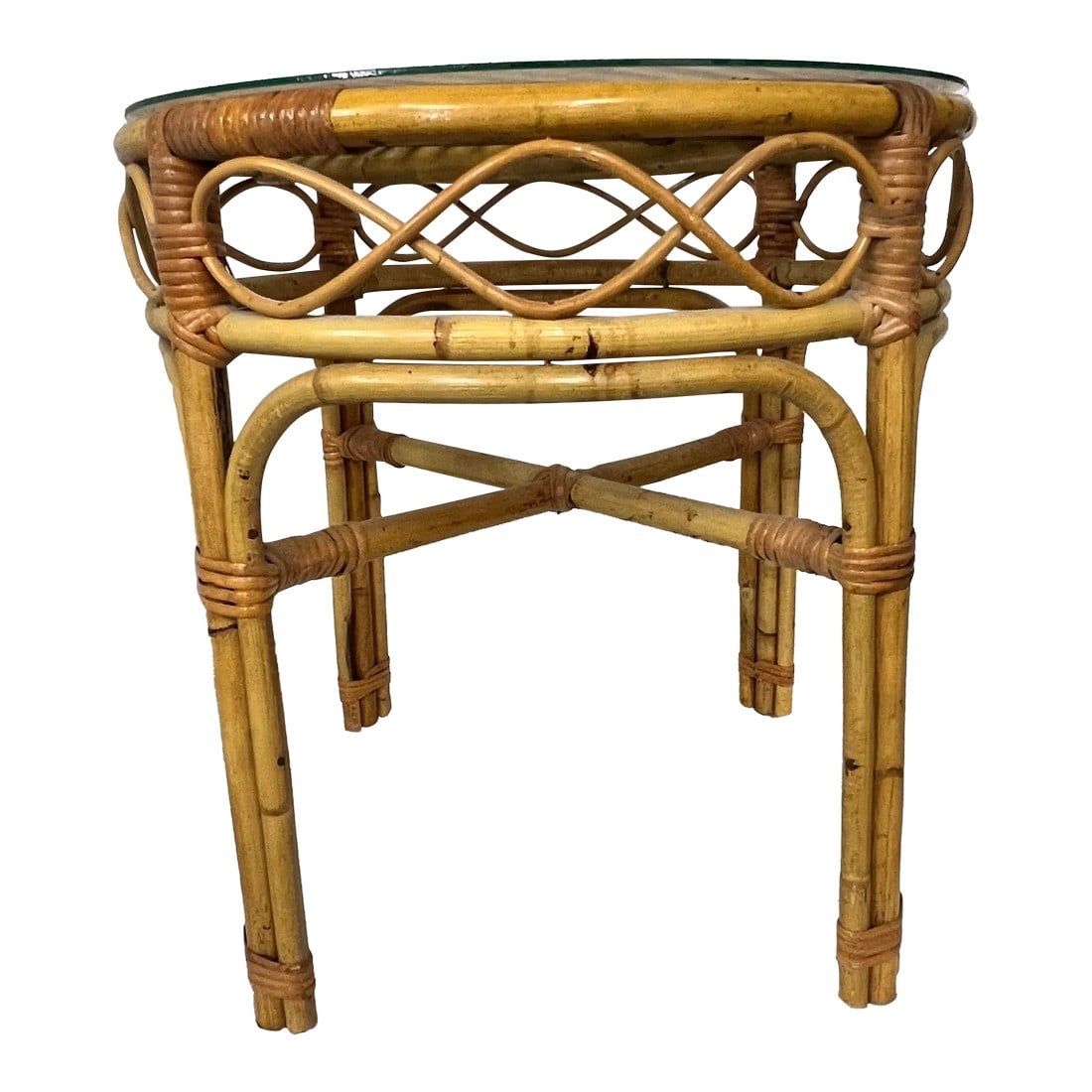 Vintage Round Old Florida Glass Top Bamboo Drinks / Side Table (1 of 6)