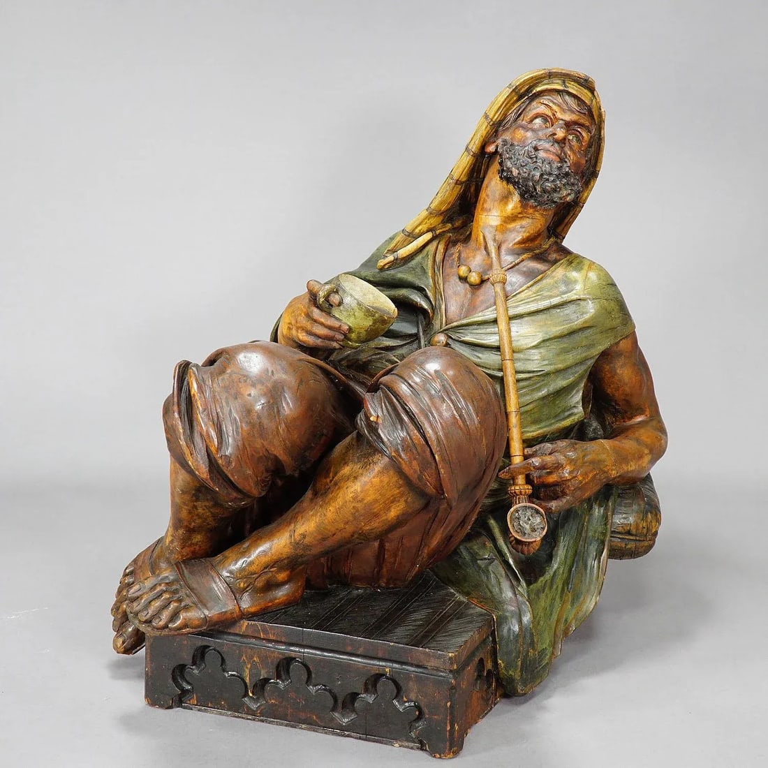 Wooden Carved Sculpture of a Coffee Drinking Arab, Vienna Ca. 1900 - 3